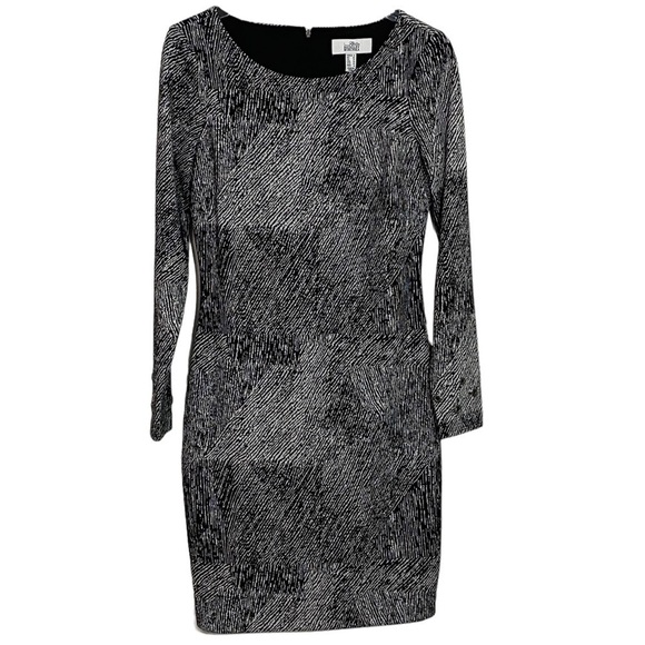 BELLE BADGLEY MISCHKA - BLACK & WHITE GEOMETRIC PRINT SHIFT DRESS - EXC COND B18 - Picture 1 of 11